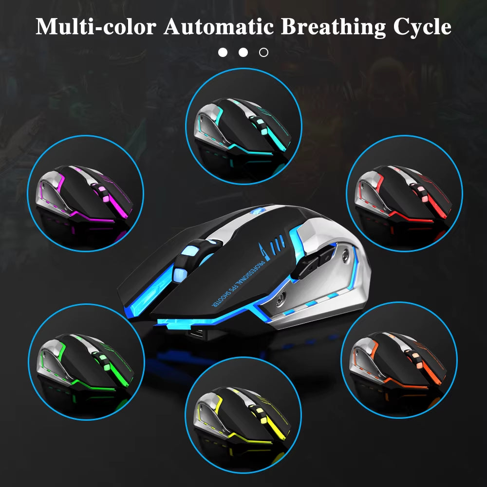 Gaming Mouse Rechargeable – 2.4G Wireless Bluetooth, Ergonomic, LED Backlit, Mute Mouse for Computer, Laptop, iOS, Android