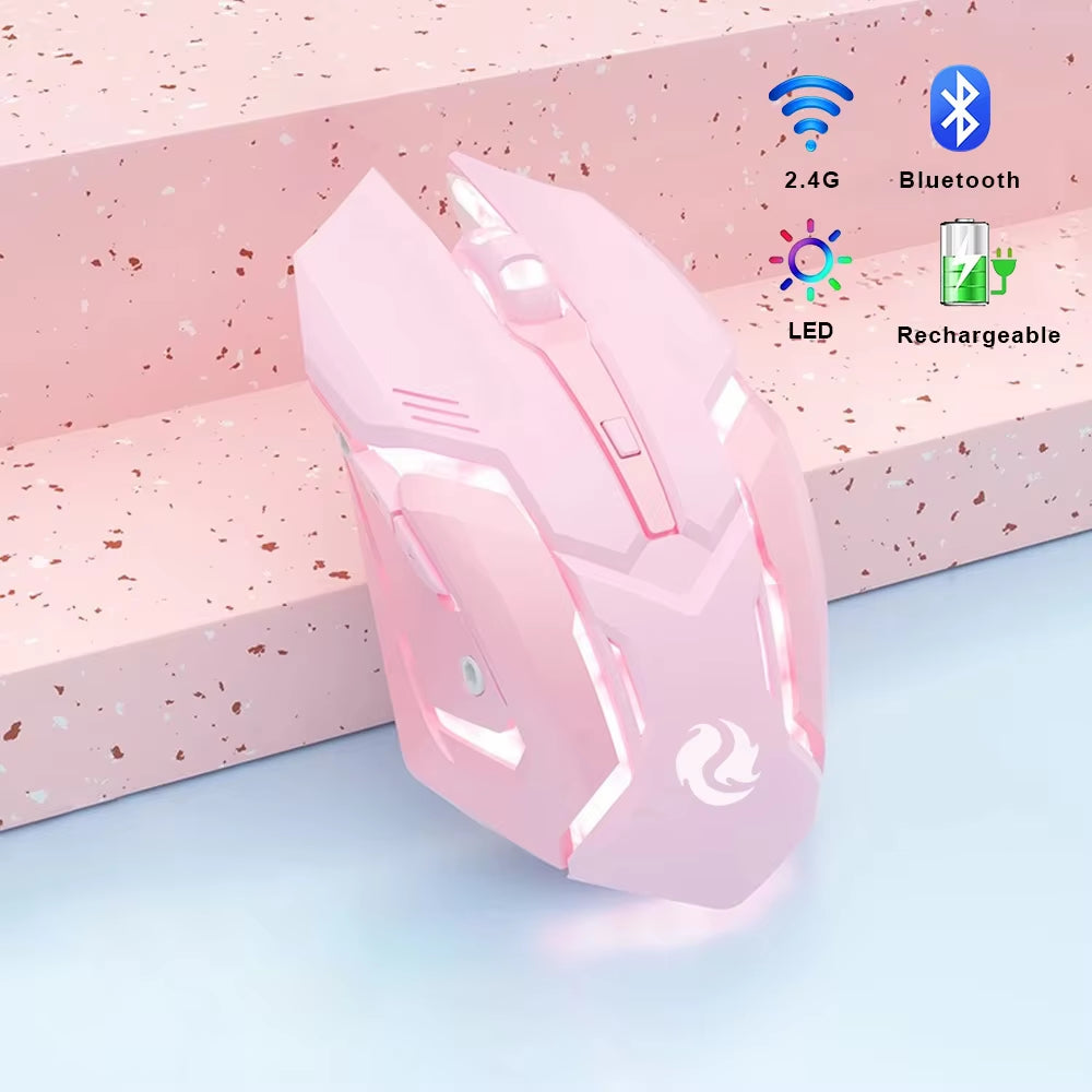 Gaming Mouse Rechargeable – 2.4G Wireless Bluetooth, Ergonomic, LED Backlit, Mute Mouse for Computer, Laptop, iOS, Android