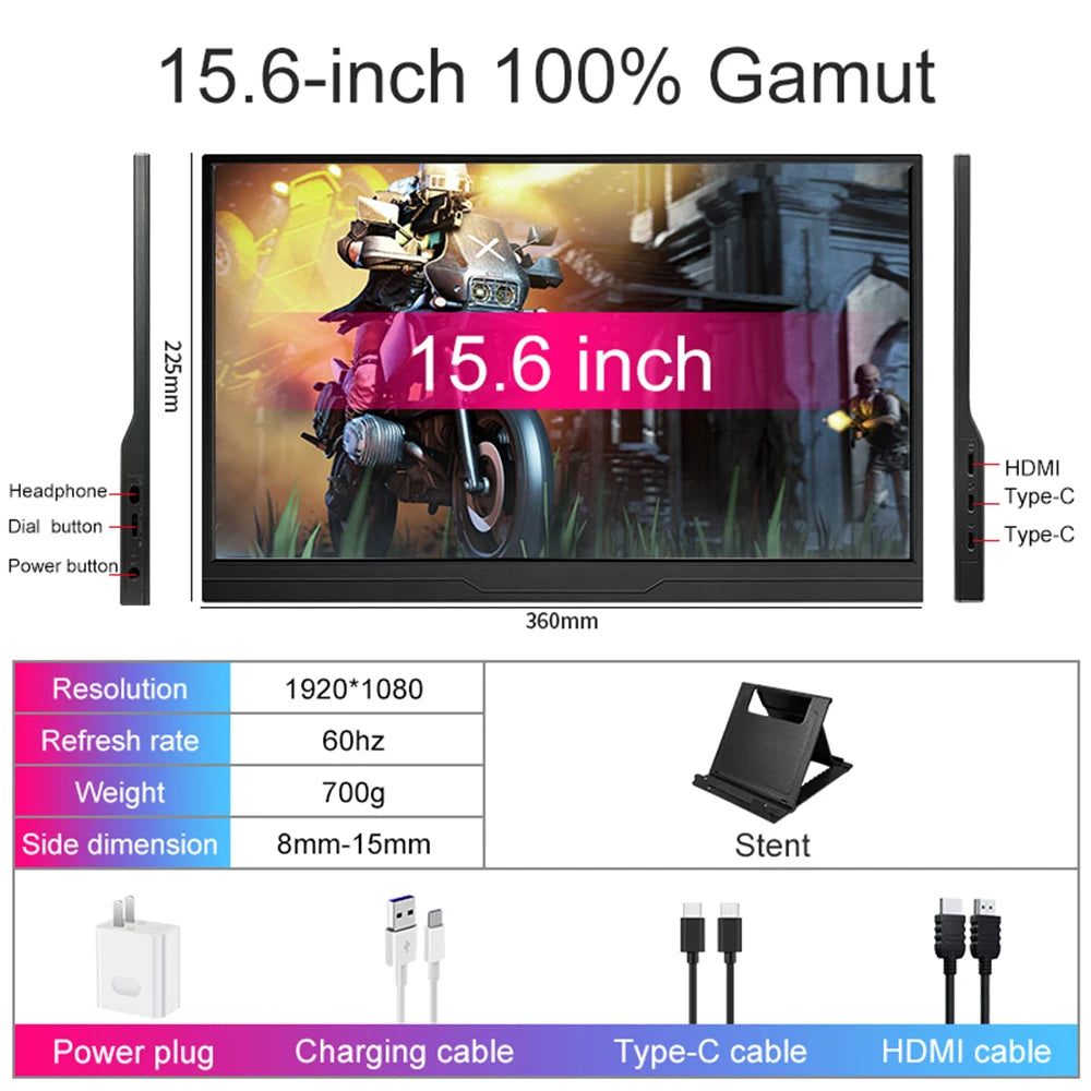 15.6 Inch Portable Monitor 100%Srgb Touch Screen 120HZ for for Laptop Xbox PS4 / 5 Switch TV Box Cell Phone PC Extension Display