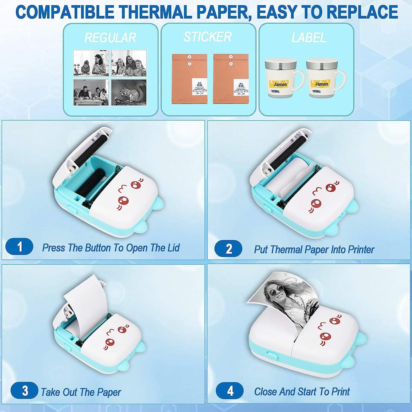 Portable Mini Thermal Printer – Pocket Photo Printer, Wireless Bluetooth Printing