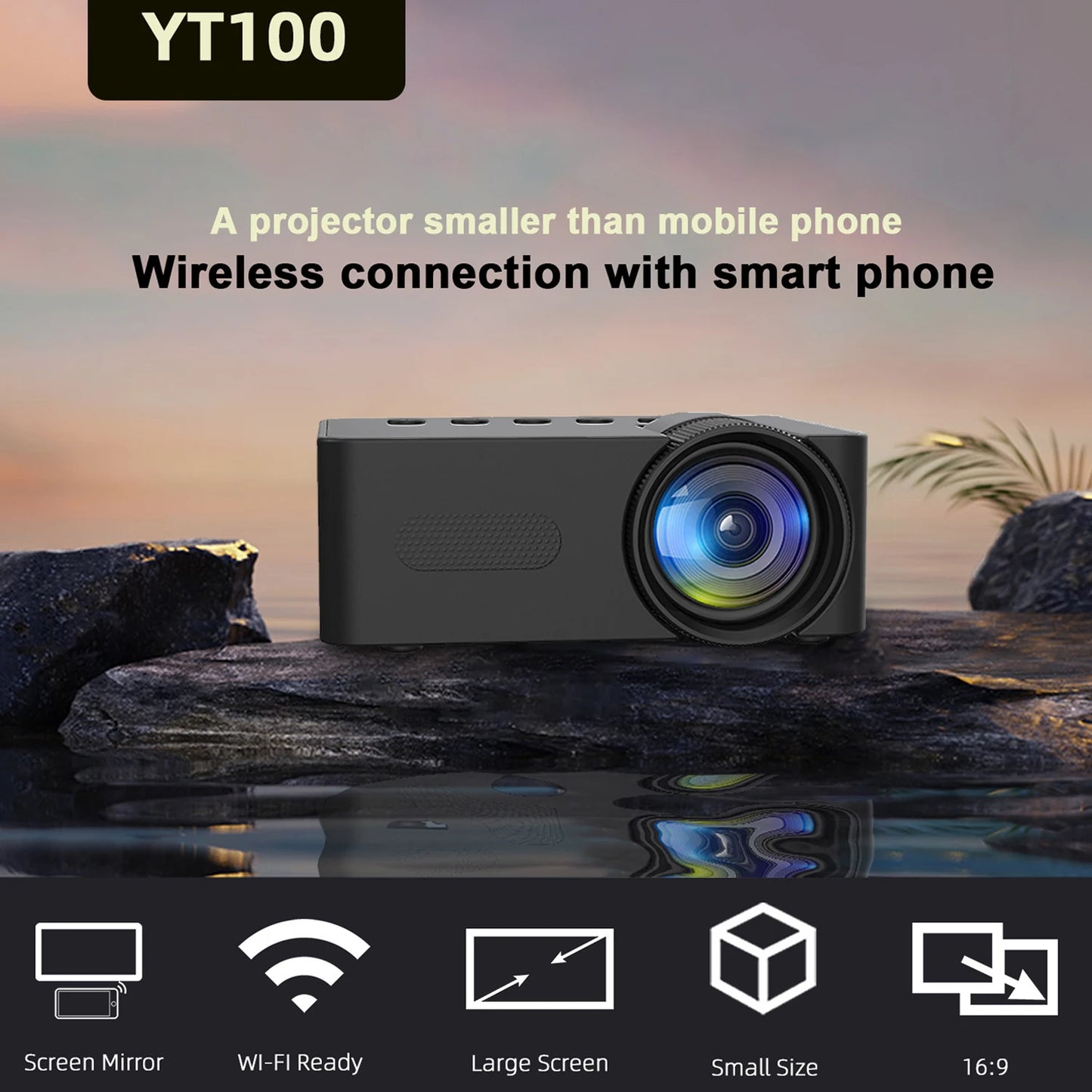 Mini Projector 1080P – Mobile Video, Home Cinema, WiFi Smart Portable Projector – Wireless Same Screen Projector for iPhone & Android