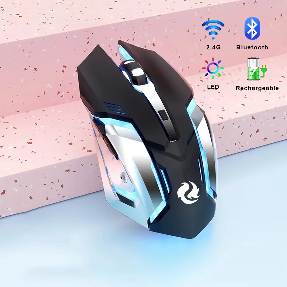 Gaming Mouse Rechargeable – 2.4G Wireless Bluetooth, Ergonomic, LED Backlit, Mute Mouse for Computer, Laptop, iOS, Android
