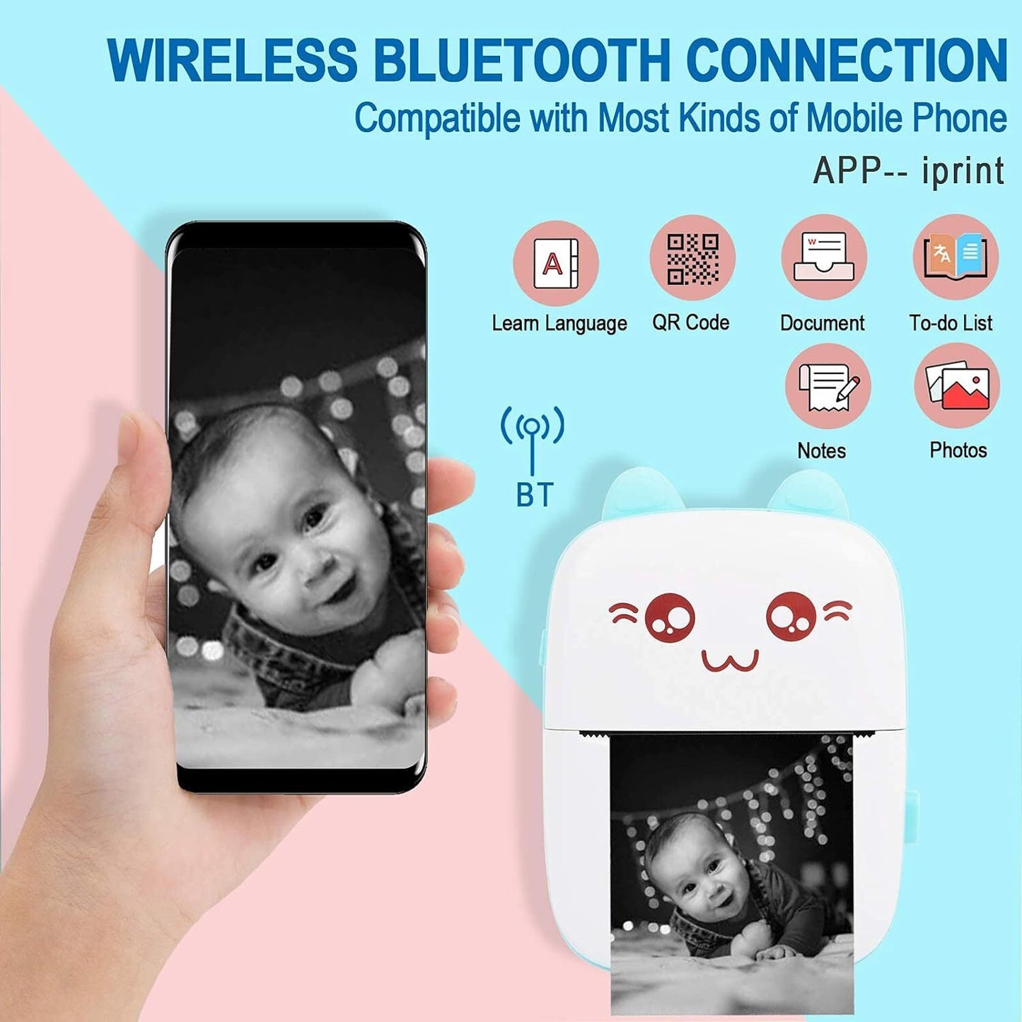 Portable Mini Thermal Printer – Pocket Photo Printer, Wireless Bluetooth Printing