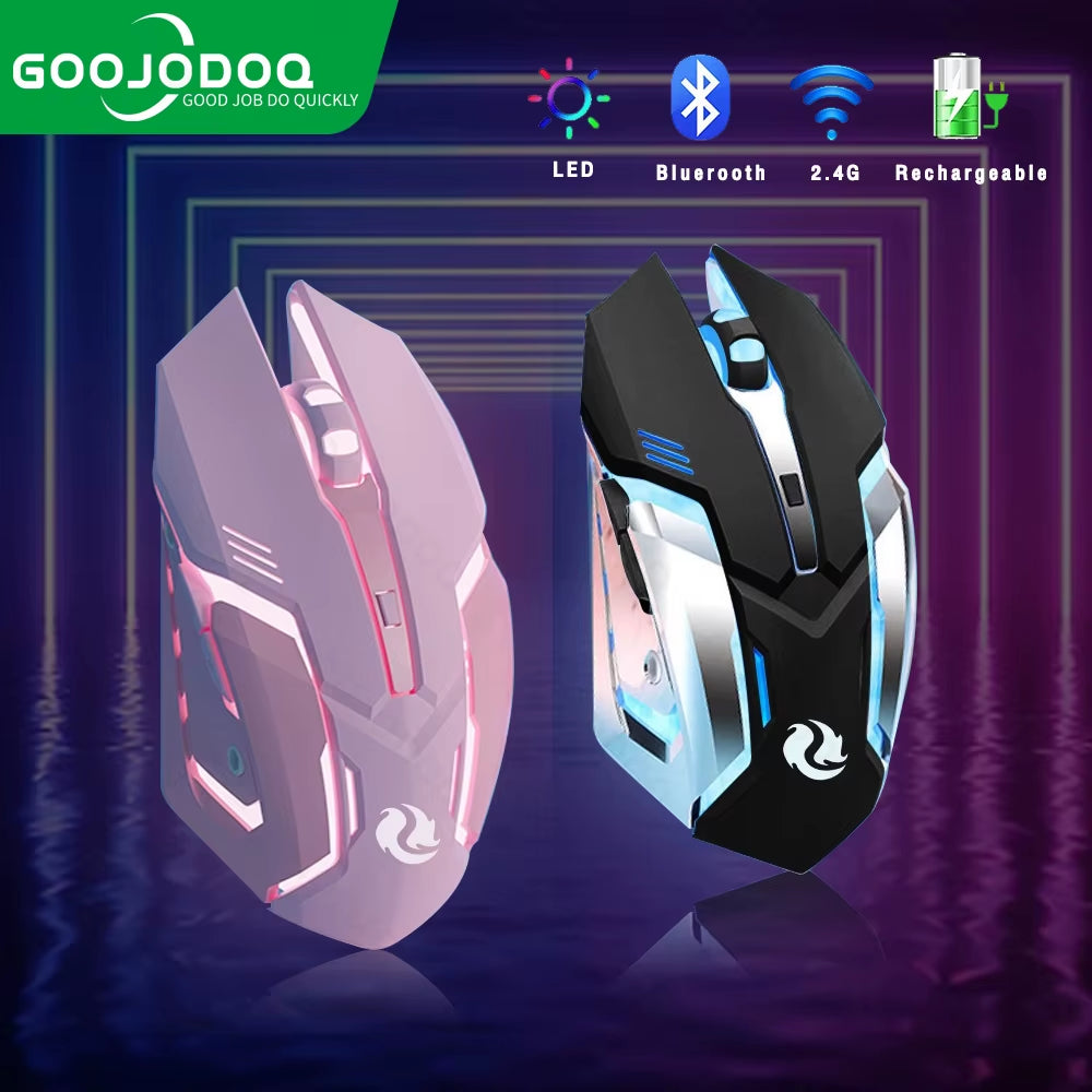 Gaming Mouse Rechargeable – 2.4G Wireless Bluetooth, Ergonomic, LED Backlit, Mute Mouse for Computer, Laptop, iOS, Android