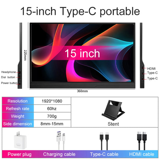 15.6 Inch Portable Monitor 100%Srgb Touch Screen 120HZ for for Laptop Xbox PS4 / 5 Switch TV Box Cell Phone PC Extension Display