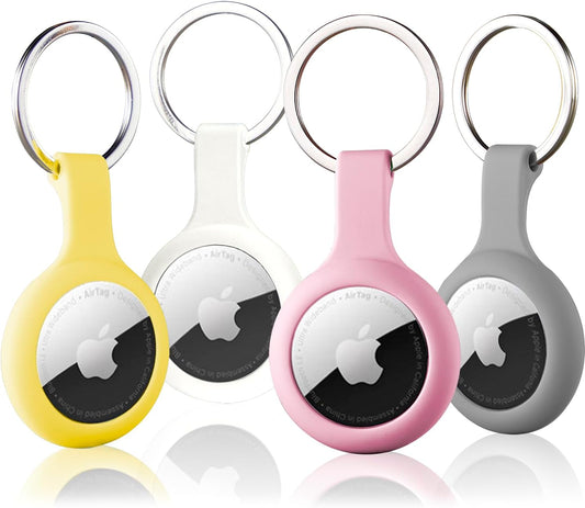Apple AirTags 4 Pack Case with Keychain – Silicone AirTag Holder, Item Finders Accessories, Metal Snap, Protective & Anti-Lost Design