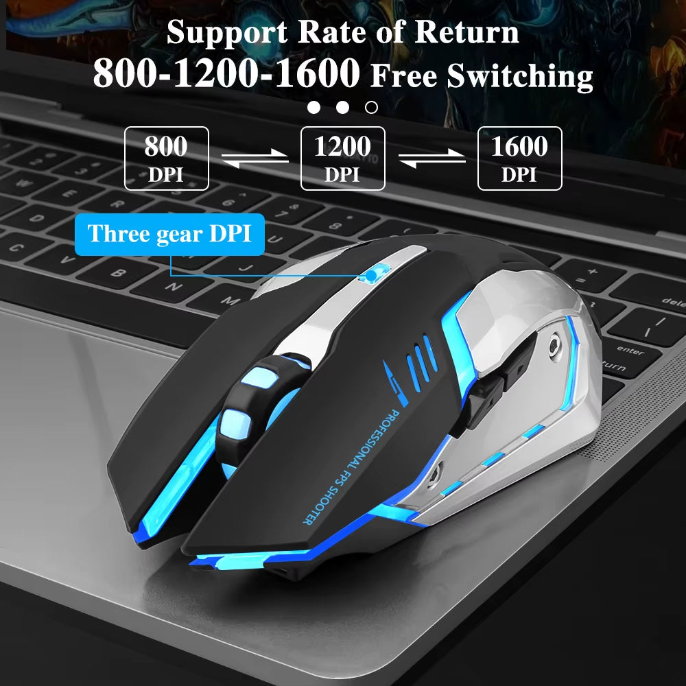 Gaming Mouse Rechargeable – 2.4G Wireless Bluetooth, Ergonomic, LED Backlit, Mute Mouse for Computer, Laptop, iOS, Android